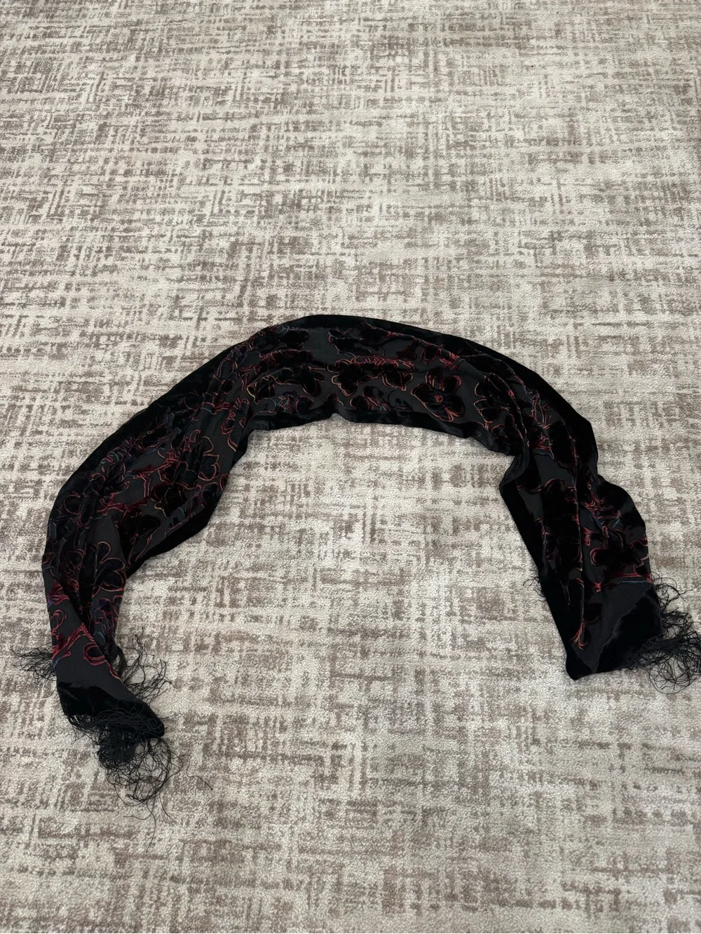 Andy Warhol Black Scarf with Red Floral Embroidery